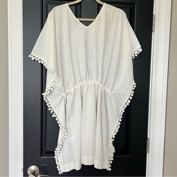 BOLLIE Cinch Waist Swim Beach Cover Up with Tassel Detail White Cream Size Large - Picture 3 of 10